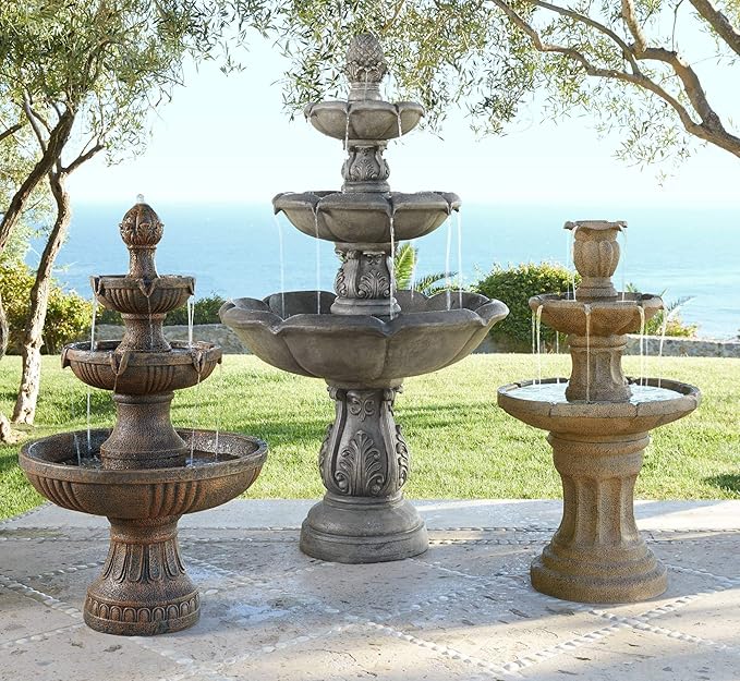 Tuscan Garden 41 1/2" High Large Traditional Italian Indoor Outdoor Decor Dark Faux Stone Floor Fountain Waterfall Tiered Standing Water Feature for Outside Patio Yard Backyard Porch - John Timberland