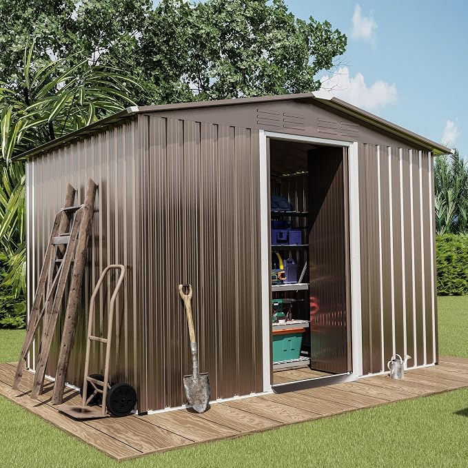 8FT x 6FT Outdoor Storage Shed, Waterproof Lockable Door Metal Tool Shed with Sliding Door and Ventilation, Gardening Tool Storage Room, Metal Storage Shed for Gardens and Lawns - Image 7