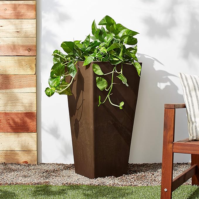 Arcadia Garden Products PSW UFH41C Contemporary Tall Square Planter, 16 by 16 by 32", Chocolate