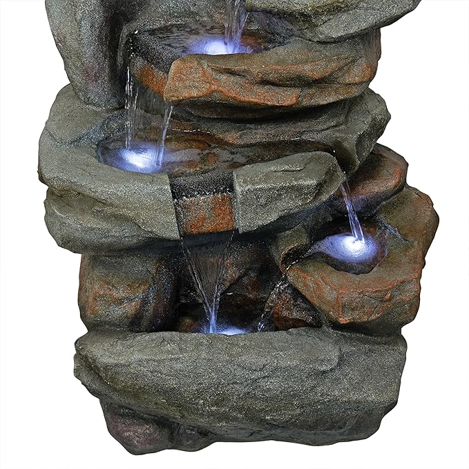 Alpine Corporation WIN1484S Cascading Natural Stone Fountain with LED Lights, Waterfall for Garden, Patio, & Lawn, 41" H