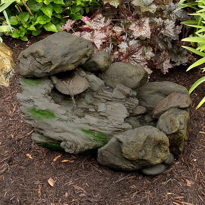 Outdoor Fountain with Polyresin Stone Waterfall – Water Feature with Realistic Appearance and Soothing Sound – Patio, Lawn, or Yard Art by Pure Garden