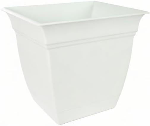 The HC Companies Eclipse Square Plastic Planter w/Attached Saucer - Outdoor & Indoor Plant Pot with Drainage Holes - Lightweight, UV-Resistant Plastic Pots for Plants (6" White, Pack of 1)