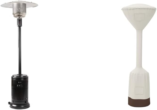 Amazon Basics Havana Bronze, Commercial, Propane 46,000 BTU, Outdoor Patio Heater with Wheels, Havana Bronze & Stand-Up Patio Heater Cover Set