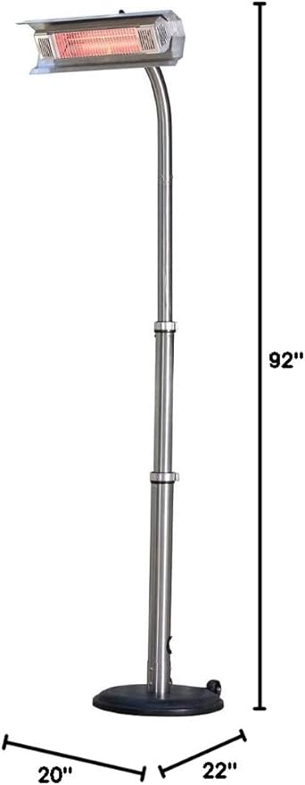 Fire Sense 02117 Telescoping Offset Pole Mounted Infrared Patio Heater With Wheels 1500 Watt Indoor Outdoor Powder Coated Steel Tip over Protection System Cover Included - Stainless Steel