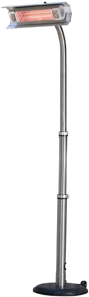 Fire Sense 02117 Telescoping Offset Pole Mounted Infrared Patio Heater With Wheels 1500 Watt Indoor Outdoor Powder Coated Steel Tip over Protection System Cover Included - Stainless Steel