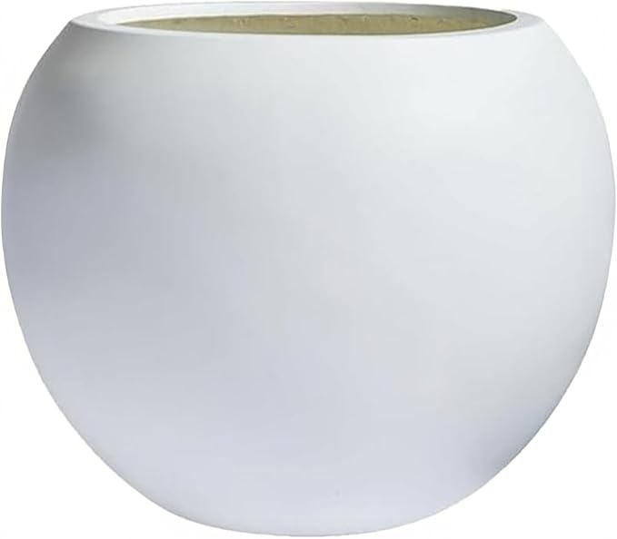17 H x 21" Dia (15" Pot Opening) White Round Fiberstone Planter/Concrete Planter with Drainage Hole, Indoor/Outdoor Large Plant Pot for Home Patio Garden, Ideal for Large Plants