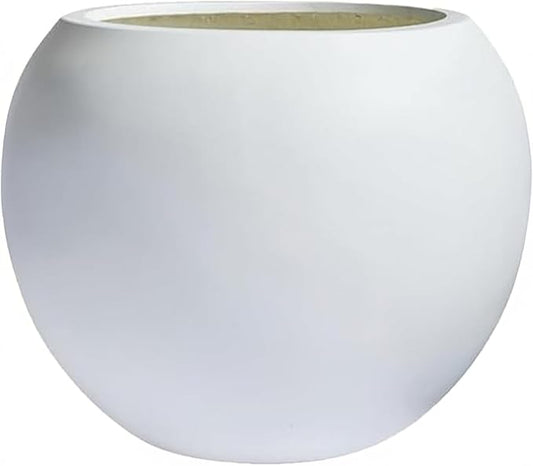17 H x 21" Dia (15" Pot Opening) White Round Fiberstone Planter/Concrete Planter with Drainage Hole, Indoor/Outdoor Large Plant Pot for Home Patio Garden, Ideal for Large Plants