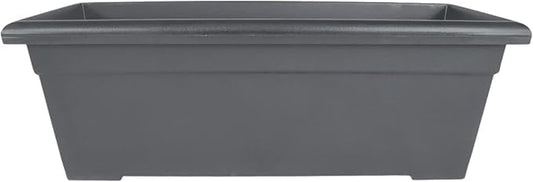 The HC Companies 28 Inch Romana Planter Box with Drainage Plug, Lightweight UV-Resistant Plastic Outdoor Planters, 1-Pack Flower Box for Garden, Patio, Balcony, and Fence, Warm Gray
