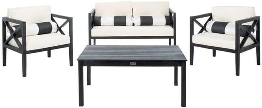 Safavieh Outdoor Nunzio Black and Beige 4-Piece Patio Set (Pillows Included)
