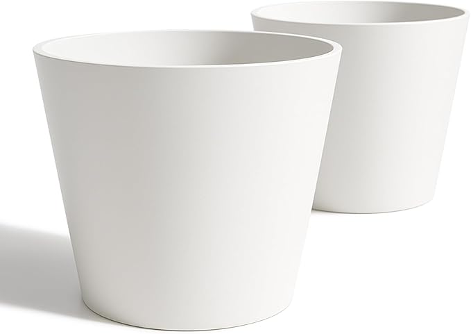Wide Planters for Outdoor Plants, Extra Large Indoor Flower Pots for Garden, Front Porch, Patio - Round Resin Planter Set of 2 (White, 16" D x 13" H)