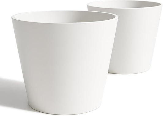 Wide Planters for Outdoor Plants, Extra Large Indoor Flower Pots for Garden, Front Porch, Patio - Round Resin Planter Set of 2 (White, 16" D x 13" H)