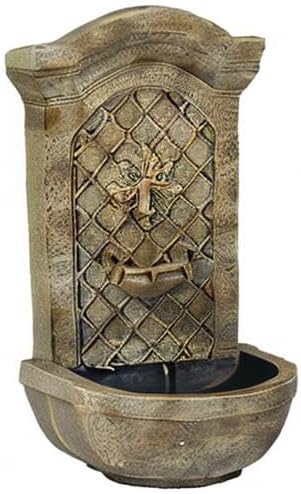 Sunnydaze 31" Outdoor Wall Water Fountain with Pump and Panel - Florentine Stone - Rosette - Solar-Powered