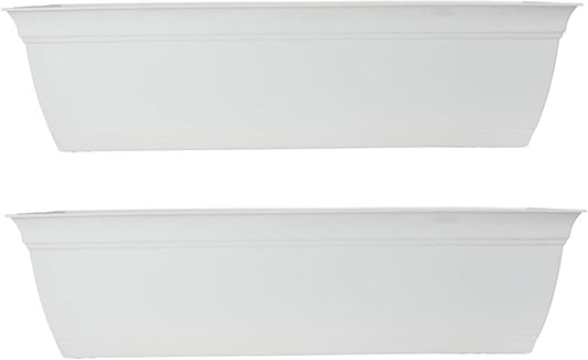 The HC Companies 24 Inch Eclipse Window Planter Box with Drainage Holes & Attached Saucer, Lightweight UV-Resistant Plastic Indoor & Outdoor Planters, 2-Pack Flower Box for Garden & Home Decor, White