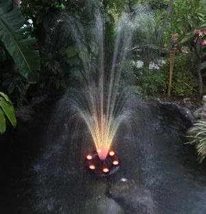 MAGIC POND FLOATING FOUNTAIN PJ2000-6C Includes 1580 GPH Pump, 360 RBG LEDs in Light Ring, Auto Color Change, Nozzles, 33 Foot Power Cords