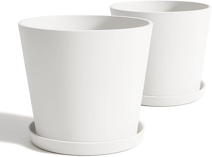 Wide Planters for Outdoor Plants, Extra Large Indoor Flower Pots for Garden, Front Porch, Patio - Round Resin Planter Set of 2 (White, 16" D x 14" H)