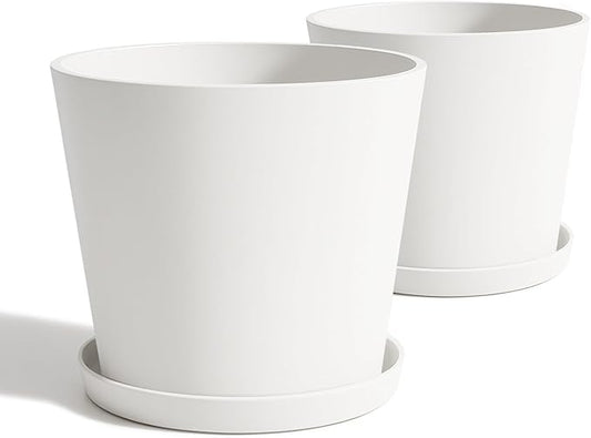 Wide Planters for Outdoor Plants, Extra Large Indoor Flower Pots for Garden, Front Porch, Patio - Round Resin Planter Set of 2 (White, 20" D x 16" H)