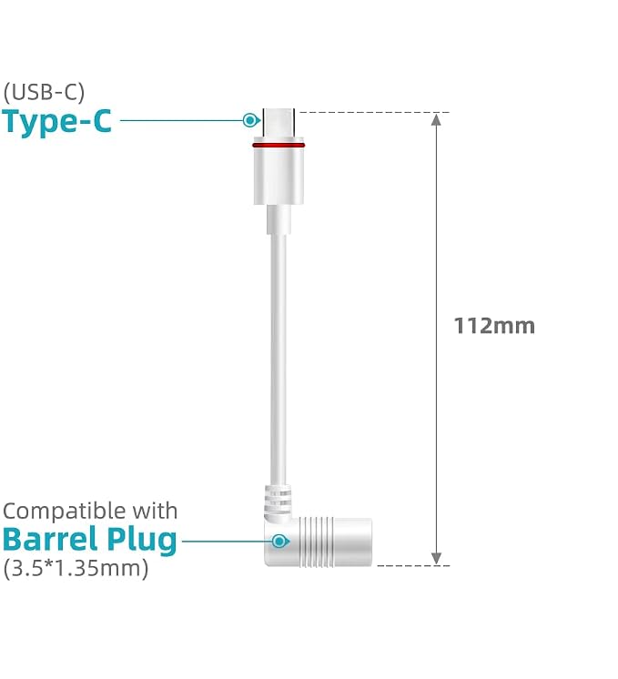 2PCS Barrel Plug to USB-C Adapter for Ring USB C Outdoor Cameras, Barrel Adapter Compatible with Ring Solar Panel for Stick Up Cam and Spotlight Cam Pro, White - Image 3