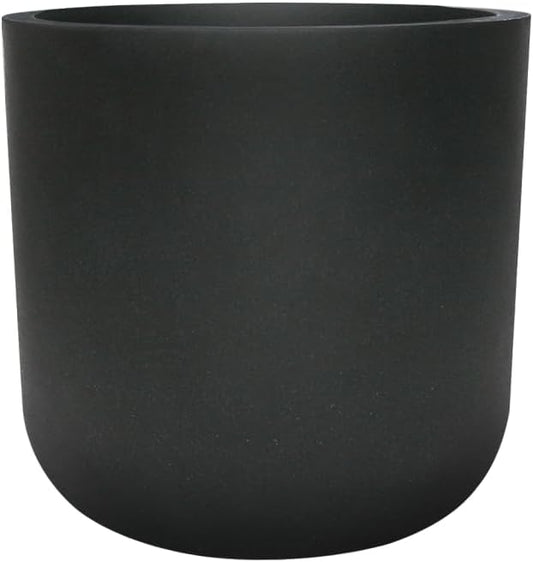 11 Inch Plant Pot, Modern Black Plastic Planter with Drainage Hole & Plug, Lightweight Weather Resistant Cylinder Flower Pot for Indoor Outdoor Use, Matte Black, 11" H x 11.6" Dia