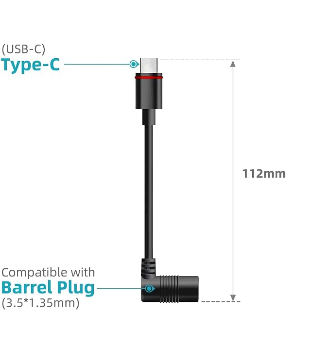 2PCS Barrel Plug to USB-C Adapter for Ring USB C Outdoor Cameras, Barrel Adapter Compatible with Ring Solar Panel for Stick Up Cam and Spotlight Cam Pro, Black - Image 3