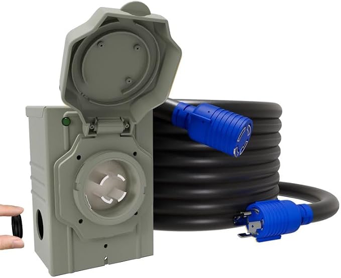50AMP 10Feet Generator Cord with Pre-drilled Power Inlet Box, 4-Prong 125V/250V NEMA L14-30P Male to L14-30R Female, 10 Gauge SJTW Twist Locking with Inlet Box for Generator to House, UL&ETL Listed by Landnor