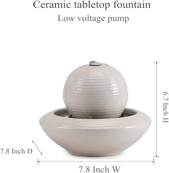 Ceramic Tabletop Fountain Water Feature for Indoor and Home Decoration Table Desk Office Patio(White A156)