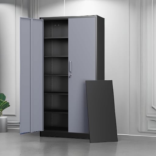 Letaya Metal Storage Cabinets with Lock Door and 5 Adjustable Shelves, Steel Garage Tool Organization Cabinets for Home,Utility Room, Warehouse,Lockers(71"-Black Gray) | Lock Door, 5 Adjustable Shelves, Garage, Lockers - Image 5