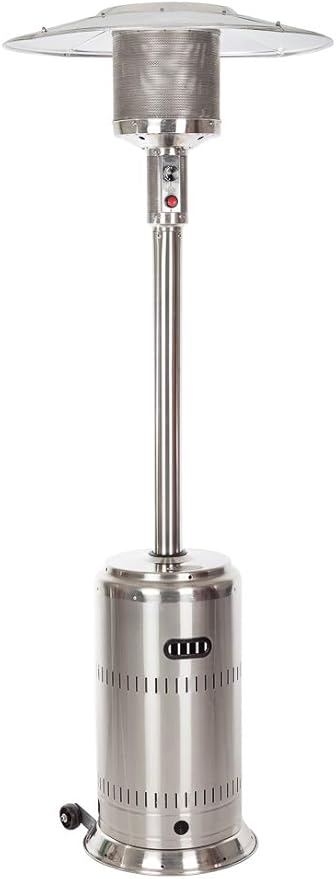 Fire Sense 01775 Performance Series Patio Heater With Wheels 50,000 BTU Output Electronic Ignition System Portable Outdoor Propane Heater - Unpainted Stainless Steel