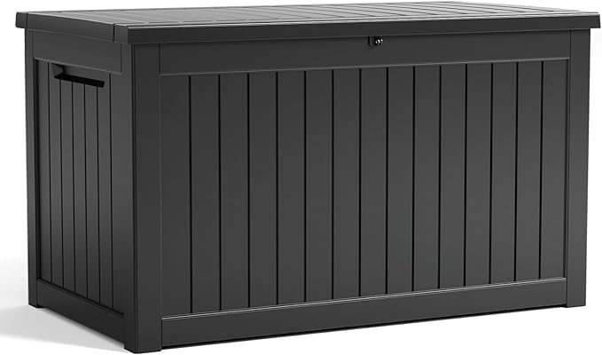 PatioZen 230 Gallon Resin Deck Box, Lockable Patio Outdoor Storage Box for Furniture, Garden Tools and Tools Storage, Waterproof Outside Storage Boxes - Black by OutdoorLivingPerfected