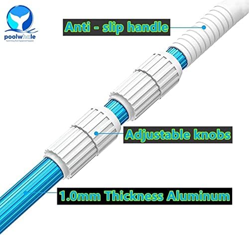 POOLWHALE Professional 12 Feet Blue Anodized Aluminum Telescopic Swimming Pool Pole,Adjustable 3 Piece Expandable Step-Up,for Skimmer Nets, Vacuum Heads and Brushes, Strong Grip & Lock - Image 2