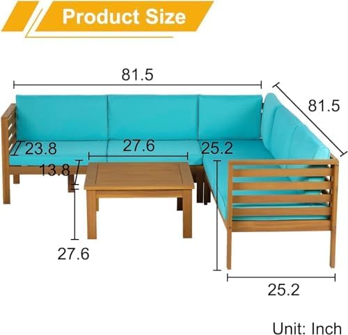 PayLessHere Patio Furniture 4 Pieces Outdoor Furniture L-Shaped Sectional Sofa Conversation Sets Patio Corner Set with Coffee Table Acacia Wood and Waterproof Cushion