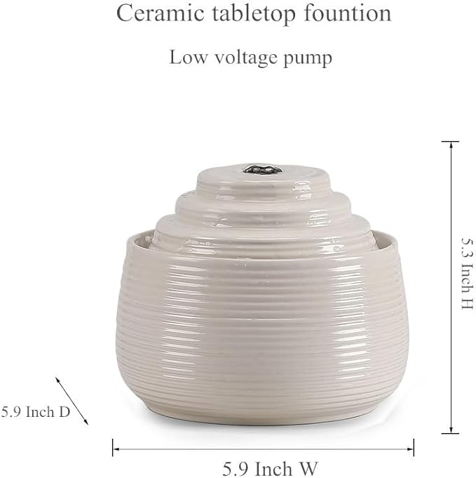 Ceramic Tabletop Fountain Water Feature for Indoor and Home Decoration Table Desk Office Patio(White A157)
