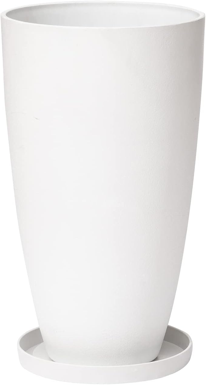LA Jolie Muse 20 inch Round Tall Planter,Indoor/Outdoor White Planter with Drainage Holes and Trays,Modern Large Flower Pot for Front Door,Balcony and Garden Patio Deck,Pack 1