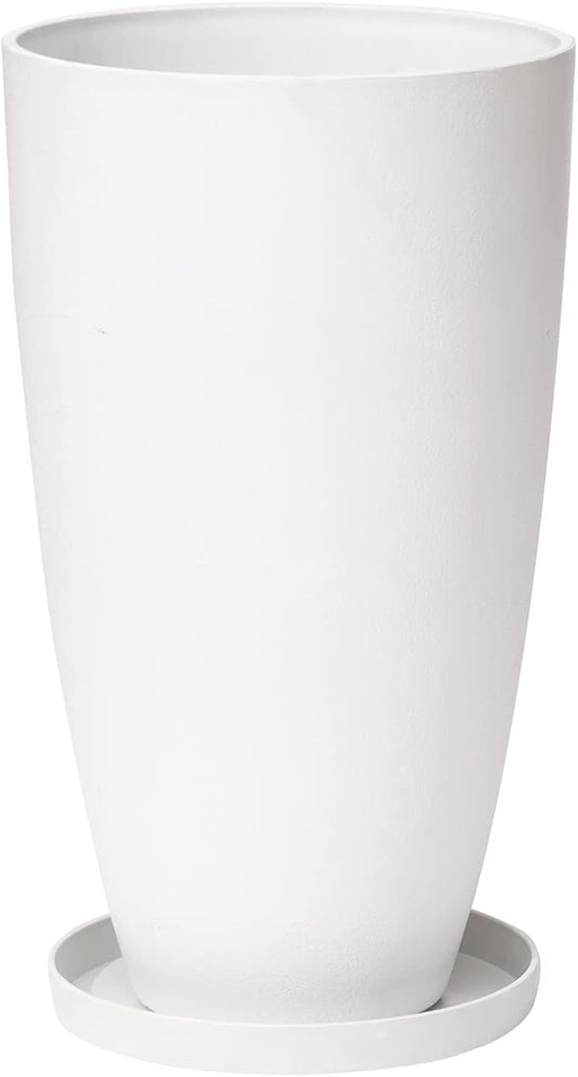 LA Jolie Muse 20 inch Round Tall Planter,Indoor/Outdoor White Planter with Drainage Holes and Trays,Modern Large Flower Pot for Front Door,Balcony and Garden Patio Deck,Pack 1