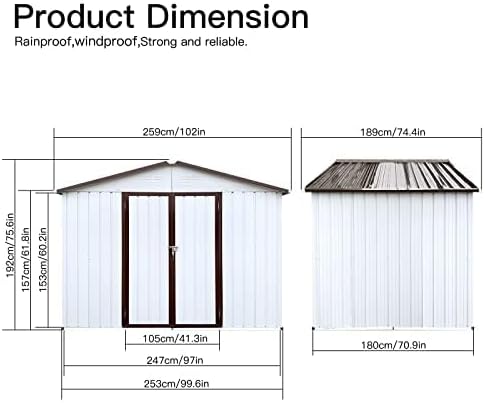 Ball & Cast 10x12 FT Sheds & Outdoor Storage,Metal Aluminum Garden Shed,with Punched Vents,Waterproof Cabinet w/Hinged Door and Padlock,Tool House for Storing Bicycles,Lawnmowers,Barbeques,White+Grey - Image 3