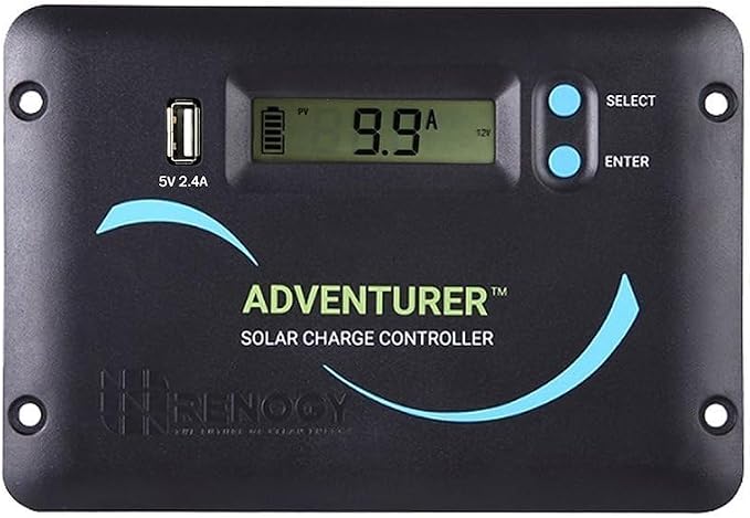 Renogy 30A 12V/24V PWM Solar Charge Controller with LCD Display Flush Mount Design Negative Ground, Compatible with Sealed, Gel, Flooded and Lithium Batteries, Adventurer 30A,black by RenogySolar