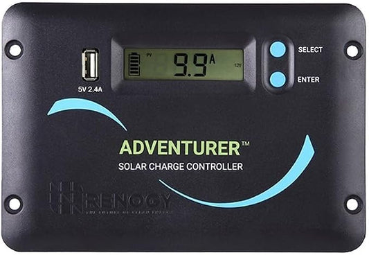 Renogy 30A 12V/24V PWM Solar Charge Controller with LCD Display Flush Mount Design Negative Ground, Compatible with Sealed, Gel, Flooded and Lithium Batteries, Adventurer 30A,black by RenogySolar