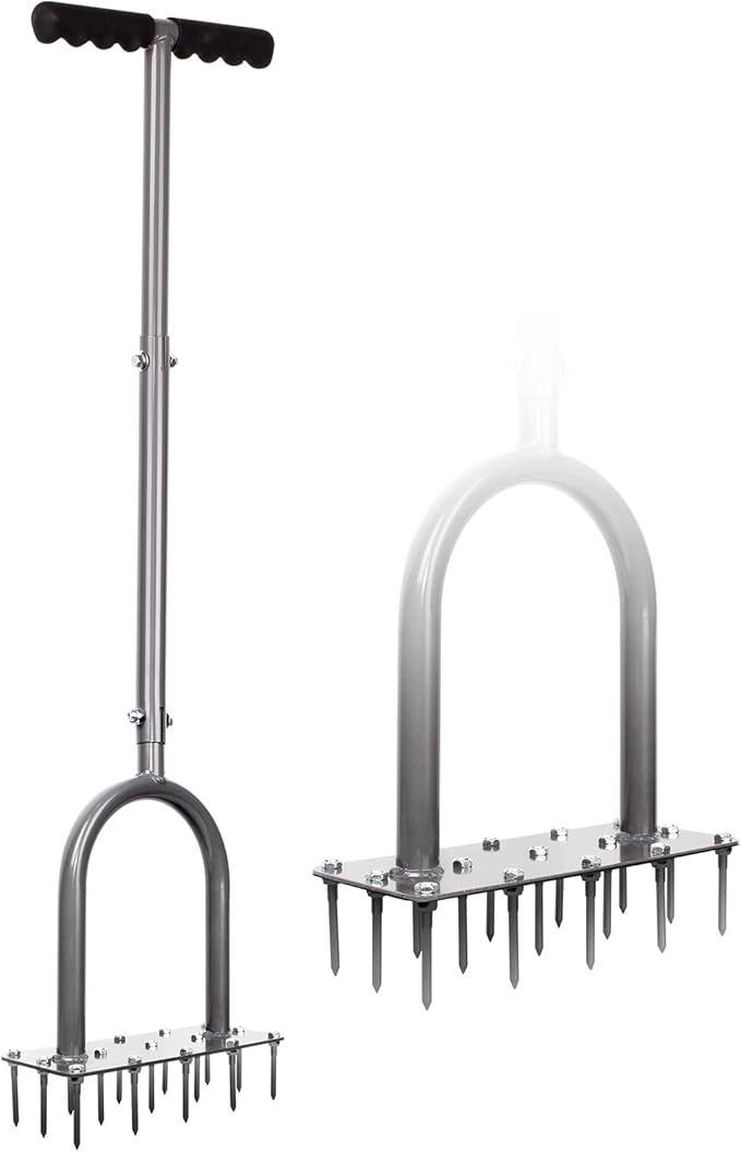 Walensee Lawn Aerator Spike Metal Manual Dethatching Soil Aerating Lawn with 15 Iron Spikes, Pre-Assembled Grass Plug Aerator Tools for Yard, Lawn Aeration, Garden Tool, Revives Lawn Health, Patented by Walensee