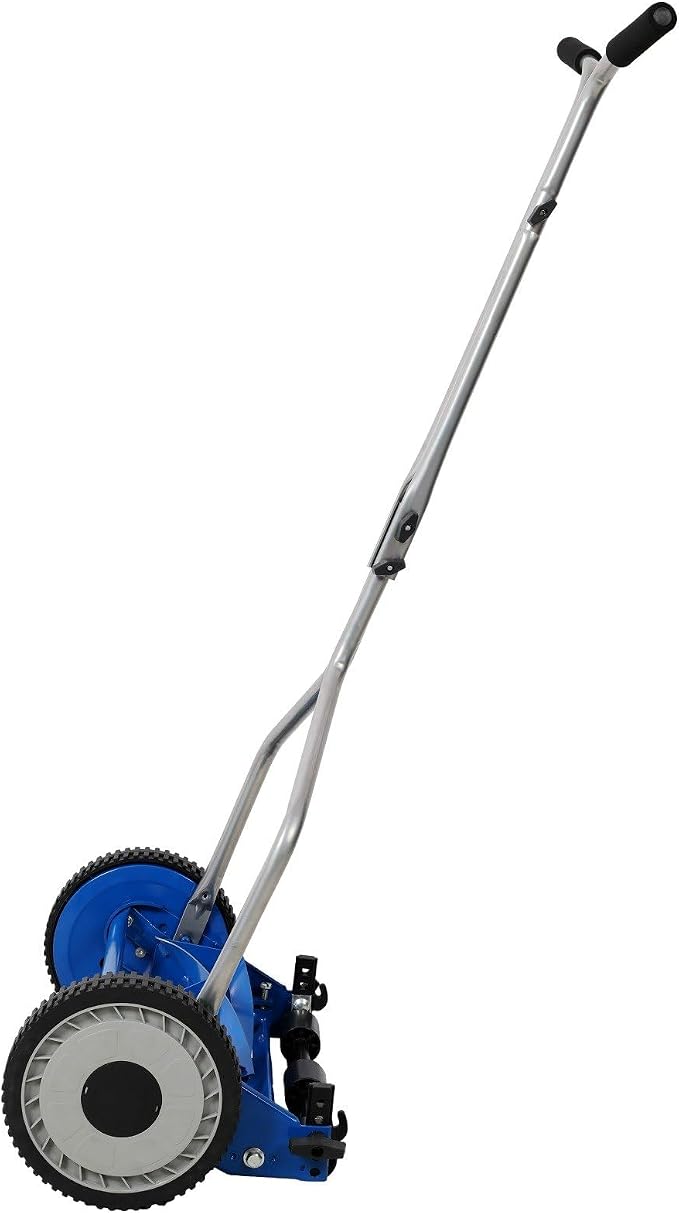 14-Inch 5-Blade Push Reel Lawn Mower with Adjustable Cutting Height 0.5-2.25", Manual Grass Cutter with 8.5-Inch Composite Wheels, Lightweight 17.2 Lbs Mower for Small Yards, Blue - Image 4