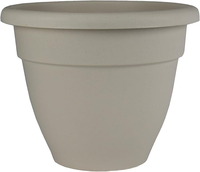 The HC Companies Caribbean Planter Pot - Outdoor & Indoor Plant Pot with Drainage Hole & Plug - Rolled Rim Plastic Pots for Plants & Flowers - Decorative Plant Pot (16" Cottage Stone, Pack of 1)