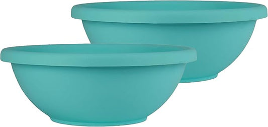 The HC Companies 13 Inch Shallow Garden Bowl Plant Pot with Drainage, Lightweight UV-Resistant Plastic Planters for Succulents, Herbs and More, 2-Pack Planters for Indoor Outdoor Home Decor, Teal