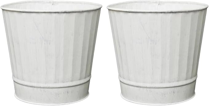 Hosley Pack of 2 White Wash Metal Planters, 5" Diameter x 4.8" High Rustic Farmhouse Buckets for Floral Arrangements, Weddings, Parties, Events & Home D??cor