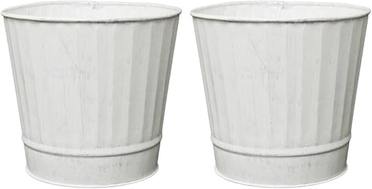 Hosley Pack of 2 White Wash Metal Planters, 5" Diameter x 4.8" High Rustic Farmhouse Buckets for Floral Arrangements, Weddings, Parties, Events & Home Décor