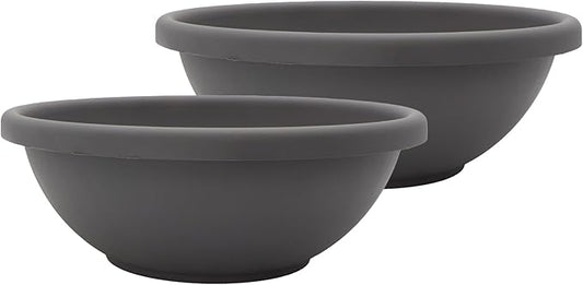 The HC Companies 15.5 Inch Shallow Garden Bowl Plant Pot with Drainage, Lightweight UV-Resistant Plastic Planters for Succulents, Herbs & More, 2-Pack Planters for Indoor Outdoor Home Decor, Warm Gray