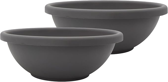 The HC Companies 20 Inch Shallow Garden Bowl Plant Pot with Drainage, Lightweight UV-Resistant Plastic Planters for Succulents, Herbs & More, 2-Pack Planters for Indoor Outdoor Home Decor, Warm Gray