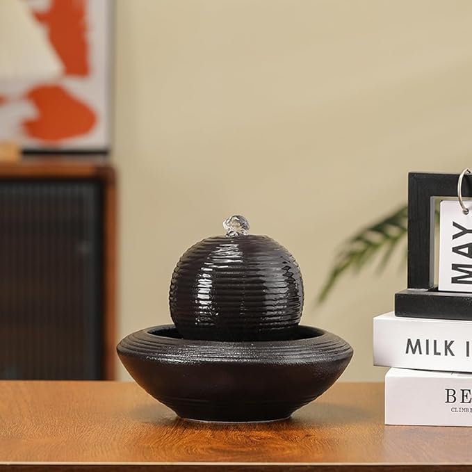 Ceramic Tabletop Fountain Water Feature for Indoor and Home Decoration Table Desk Office Patio (Black A154)