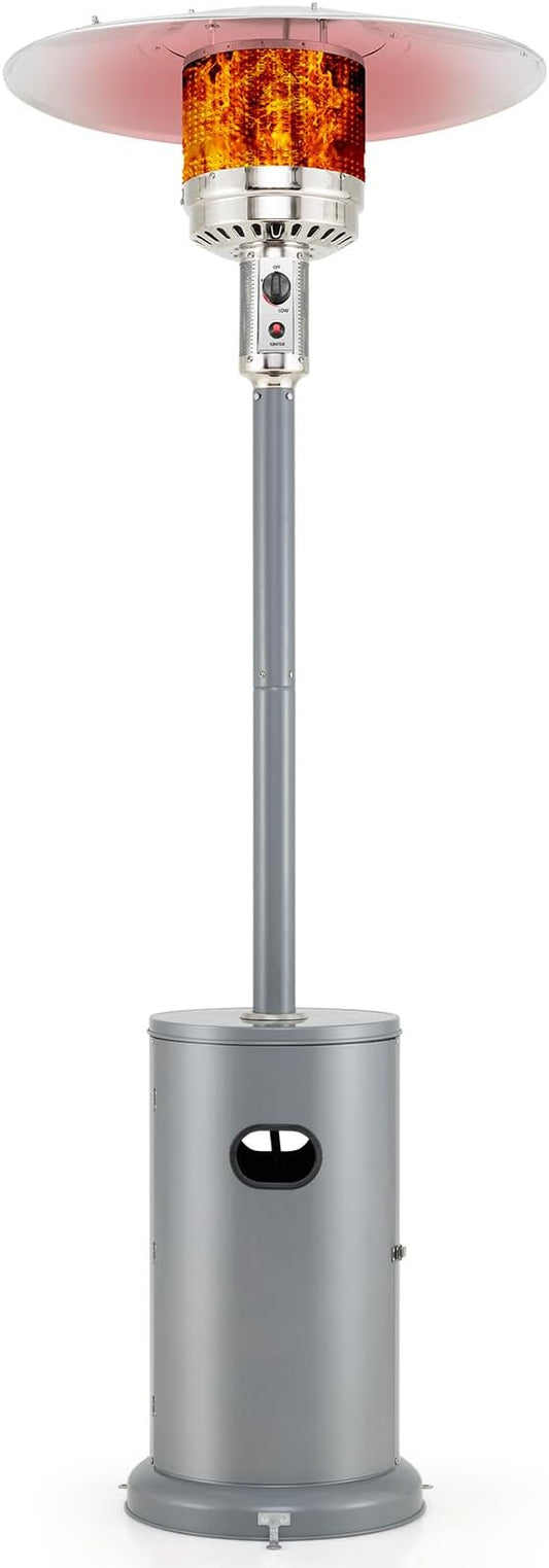 Happygrill 50,000 BTU Outdoor Heater, Round Propane Patio Heater with Stainless Steel Burner, Tip-Over & Flame-Out Protection & Wheels, Outdoor Heaters for Patio (Grey)