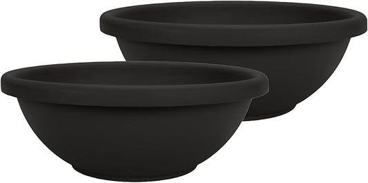 The HC Companies 15.5 Inch Shallow Garden Bowl Plant Pot with Drainage, Lightweight UV-Resistant Plastic Planters for Succulents, Herbs & More, 2-Pack Planters for Indoor Outdoor Home Decor, Black