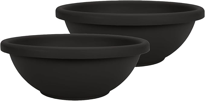 The HC Companies 20 Inch Shallow Garden Bowl Plant Pot with Drainage, Lightweight UV-Resistant Plastic Planters for Succulents, Herbs & More, 2-Pack Planters for Indoor Outdoor Home Decor, Black