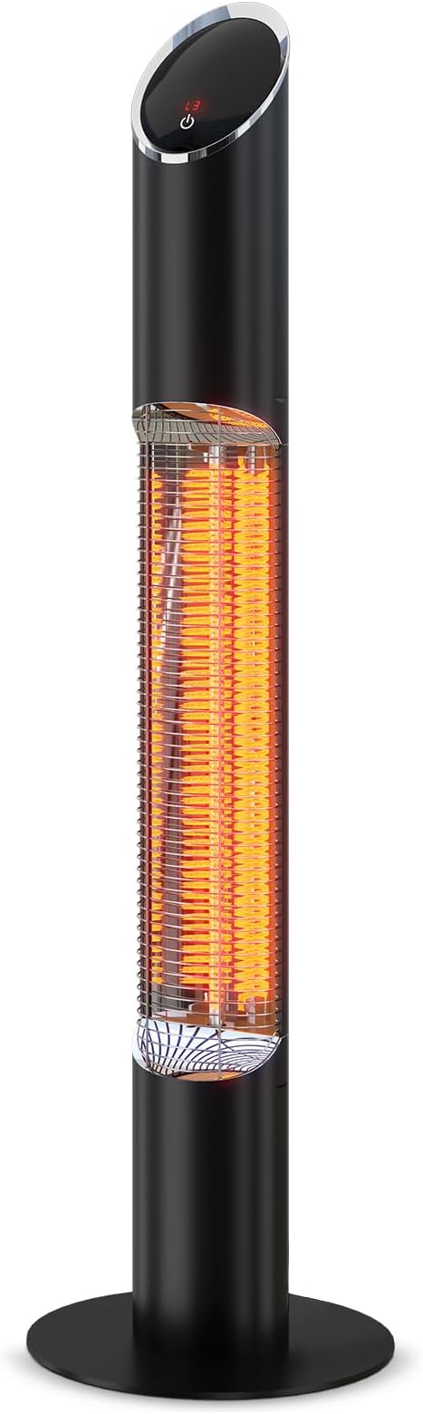Freestanding Outdoot Electric Heater, Infrared Patio Heater for Outdoor/Indoor Use, 1500W garage heater electric, BLACK