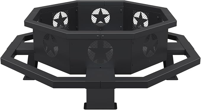 43 inch Fire Pit, Outdoor Wood Burning Fire Pit Octagonal Heavy Duty Firepit for Camping, Backyard, Patio, Black - Image 6